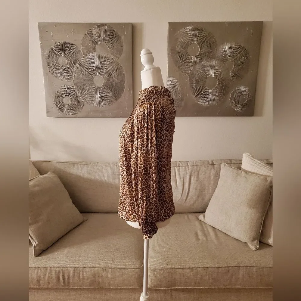 🌹 J. CREW 🌹 Ruffleneck Drapey Leopard Print Satin Blouse - [Size XS]